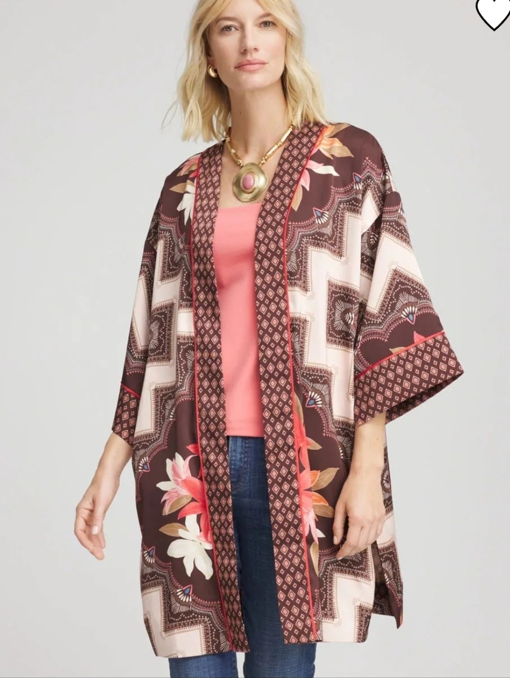 Chicos Long Mixed-Print Kimono